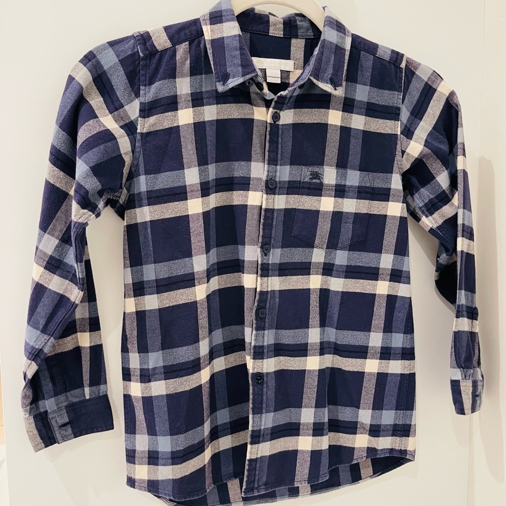 Burberry Blue Plaid Boys Dress Shirt Button Down